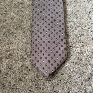 Italian Hardy Amies Geometric Taupe and Blue Tie